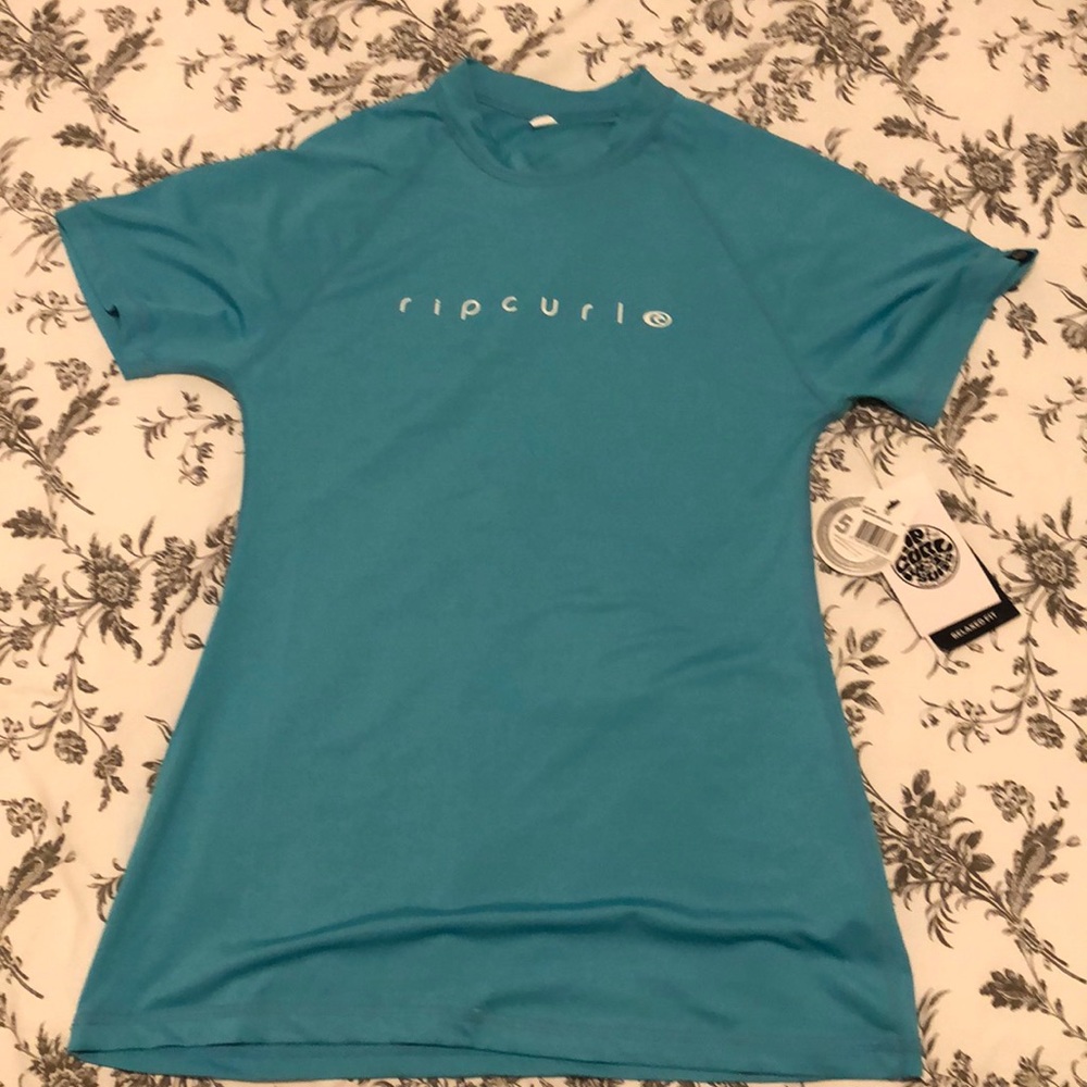 Rip Curl Womens Teal Sunny Rays Surf Shirt Rash Guard Sz 10 Relaxed Fit UPF 50+